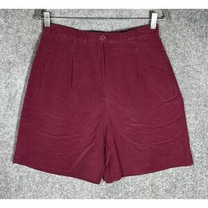 Haley Reserve SILK Mom Shorts Womens Size 10 Burgundy High Waist Pleated Pockets